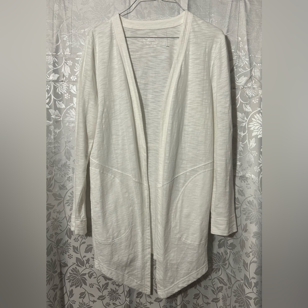 Chico’s White Open Front Long Cardigan Sweater Size S (0).